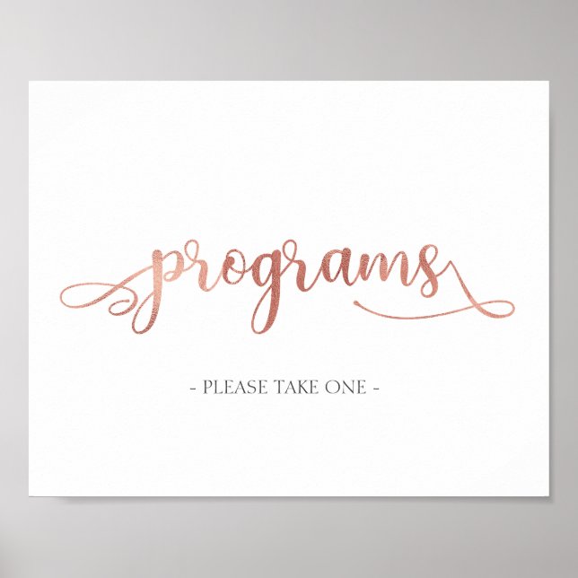 Programs "Please take one" Rose Gold Wedding Sign (Front)