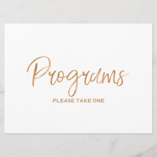 "Programs" Wedding Sign   Stylish Gold Rose Invitation