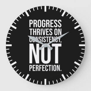Progress Is Consistency vs Perfection, Gym, Hustle Large Clock