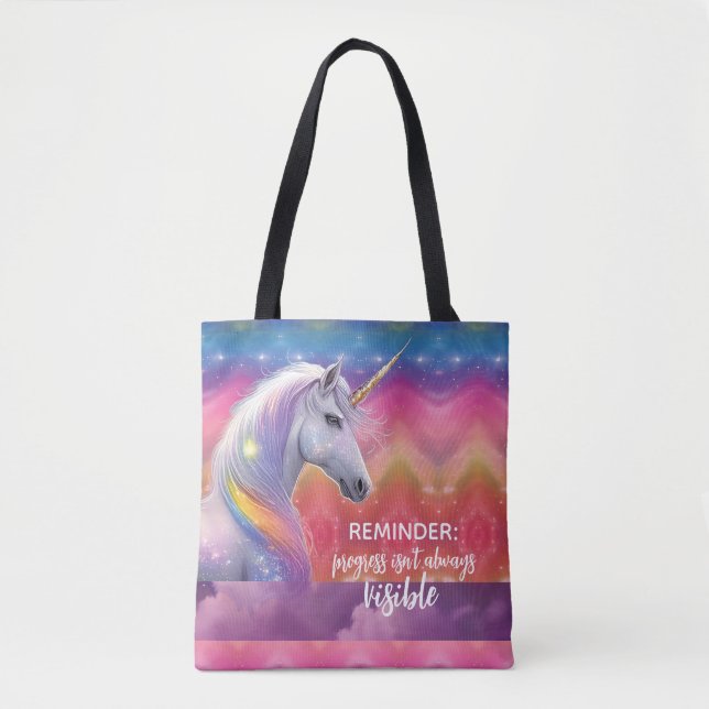 Progress isn't always Visible Rainbow Unicorn  Tote Bag (Front)