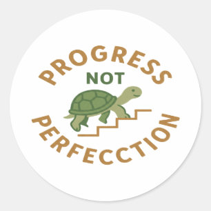 Progress not Perfection - Cute Turtle Motivational Classic Round Sticker