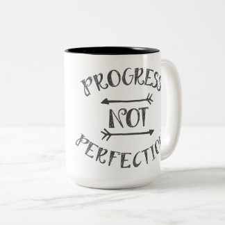 Progress Not Perfection DarkGrey on white Two-Tone Coffee Mug
