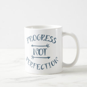 Progress not perfection GreyBlue on White Coffee Mug