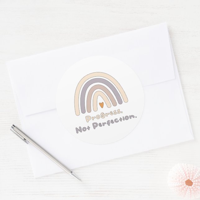 Progress not perfection motivational boho rainbow classic round sticker (Envelope)