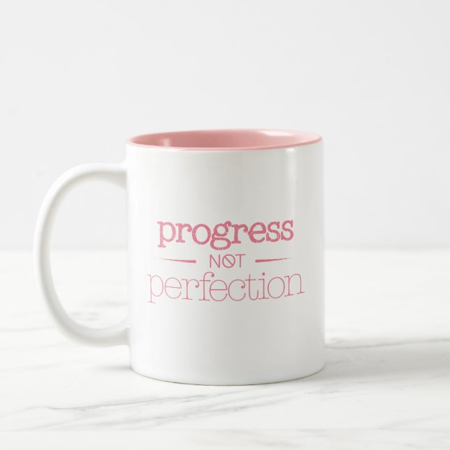 Progress Not Perfection Motivational Message Two-Tone Coffee Mug (Left)