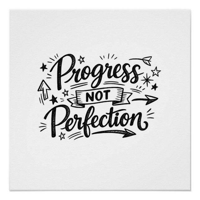 Progress Not Perfection Motivational Quote Design Poster (Front)