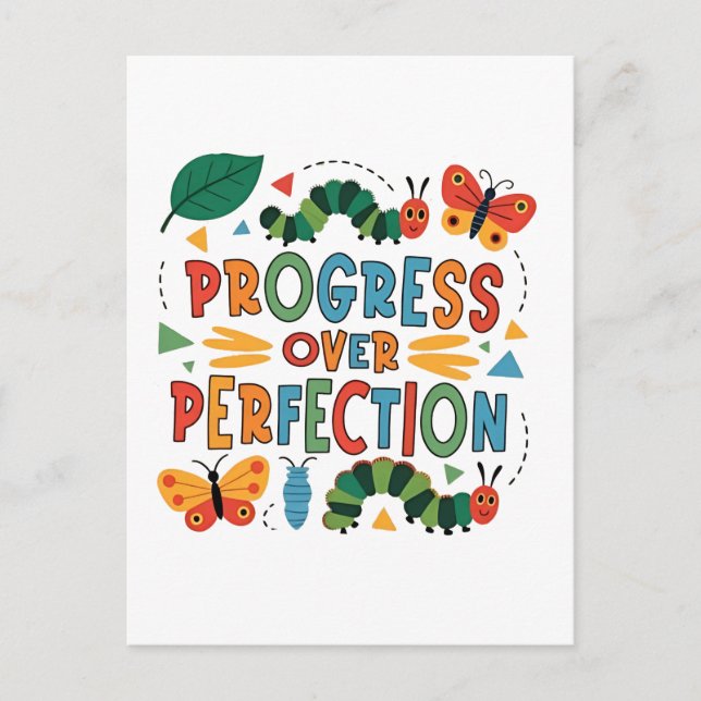 Progress Over Perfection Kndergarten Bugs Invitation Postcard (Front)