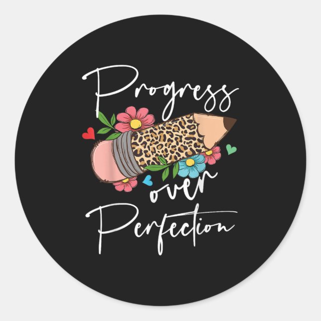 Progress Over Perfection Leopard Pencil Motivation Classic Round Sticker (Front)