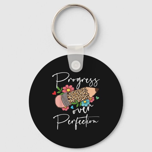 Progress Over Perfection Leopard Pencil Motivation Key Ring (Front)