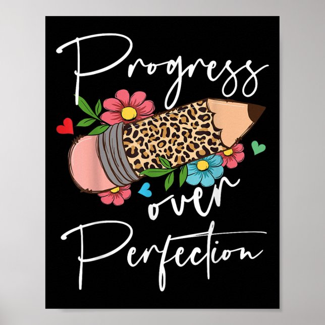 Progress Over Perfection Leopard Pencil Motivation Poster (Front)