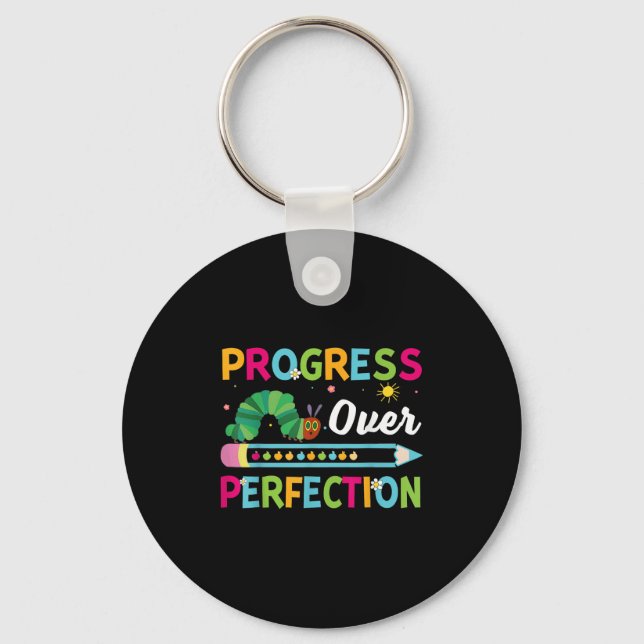 Progress Over Perfection Motivational Quote Studen Key Ring (Front)