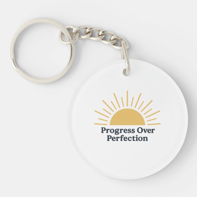 Progress Over Perfection – Motivational Sunrise De Key Ring (Front)