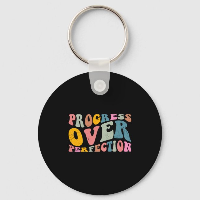 Progress Over Perfection Motivational Teacher Long Key Ring (Front)