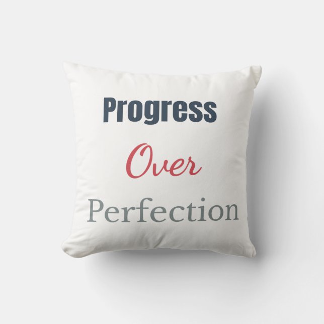 Progress Over Perfection – Motivational Typography Cushion (Front)