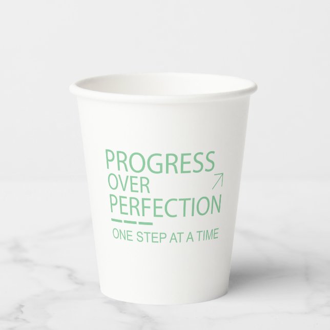 Progress Over Perfection Motivational Typography  Paper Cups (Front)