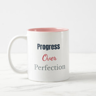 Progress Over Perfection – Motivational Typography Two-Tone Coffee Mug