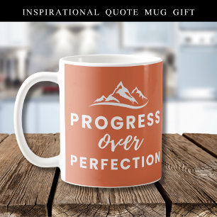 Progress Over Perfection Mountain Quote Brown Coffee Mug
