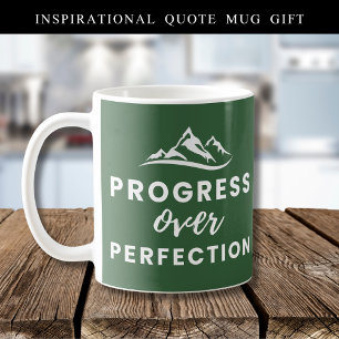 Progress Over Perfection Mountain Quote Green Coffee Mug