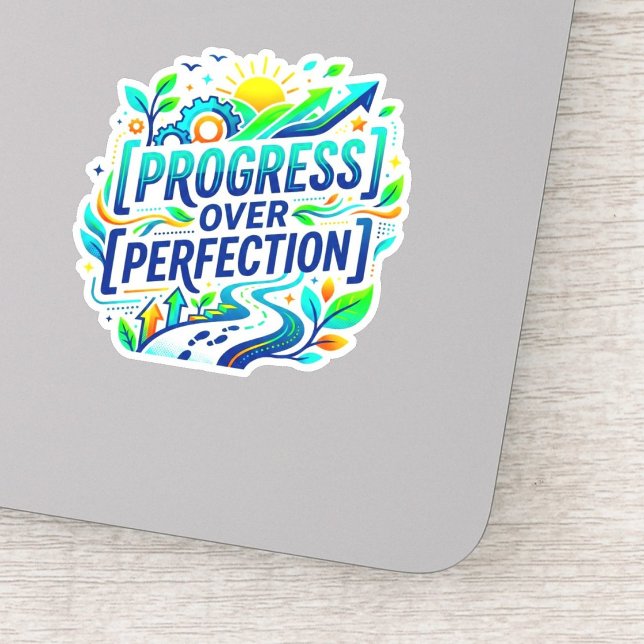 Progress Over Perfection Quote, Waterproof Teacher (progress over perfection student decal, motivational quote graphic vinyl sticker)