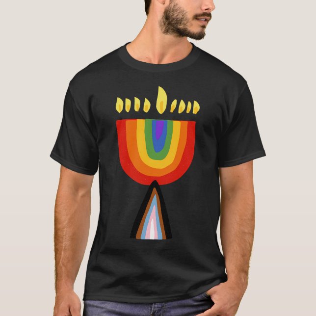 Progress Pride Chanukiah T-Shirt (Front)