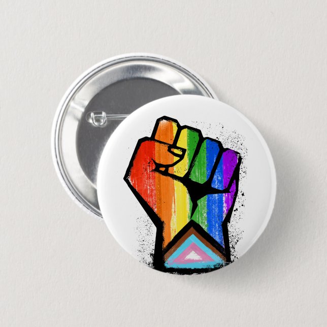 Progress Pride Fist 6 Cm Round Badge (Front & Back)