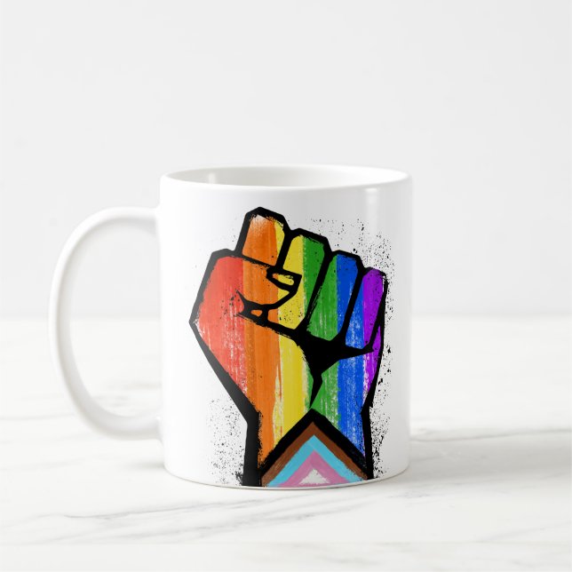 Progress Pride Fist Coffee Mug (Left)