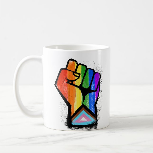 Progress Pride Fist Coffee Mug (Left)