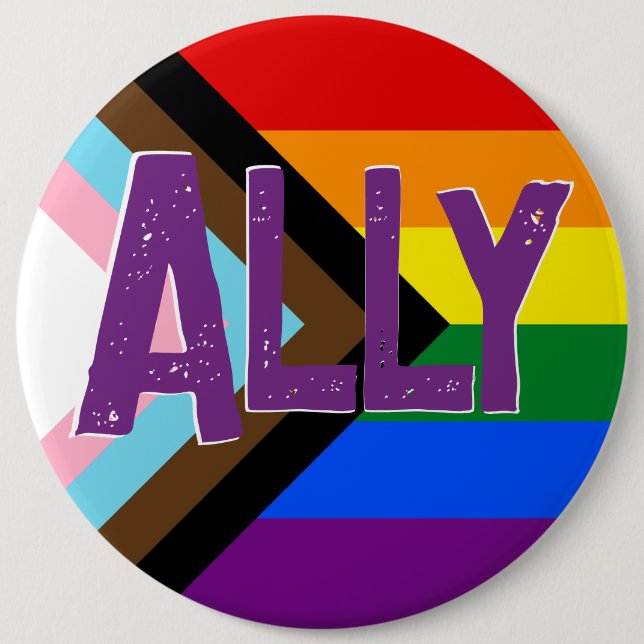 Progress Pride Flag Ally Grunge Font 6 Cm Round Badge (Front)