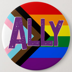 Progress Pride Flag Ally Grunge Font 6 Cm Round Badge
