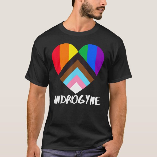 Progress Pride Flag Heart Inclusivity  Androgyne T-Shirt (Front)