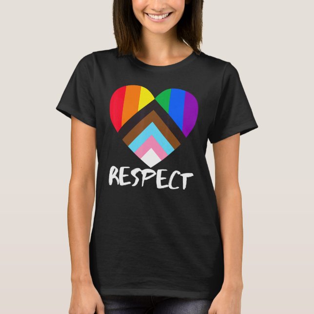 Progress Pride Flag Heart Inclusivity  Respect T-Shirt (Front)