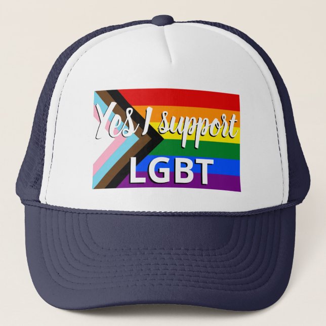 Progress Pride Flag I support LGBT  Trucker Hat (Front)