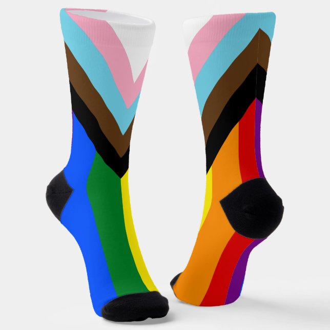 Progress Pride Flag LGBTQ+ Socks (Angled)