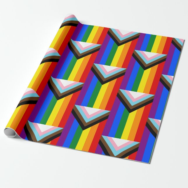Progress Pride Flag LGBTQ+ Wrapping Paper (Unrolled)