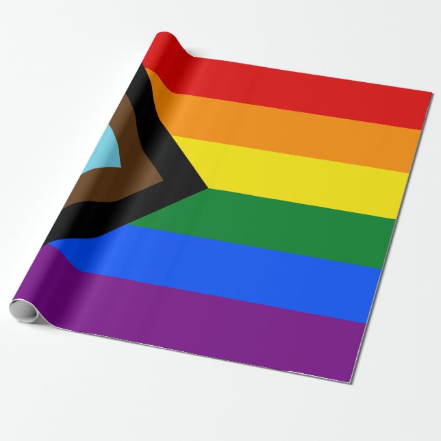 Progress Pride Flag LGBTQ+ Wrapping Paper (Unrolled)