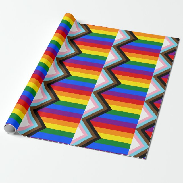 Progress Pride Flag LGBTQ+ Wrapping Paper (Unrolled)