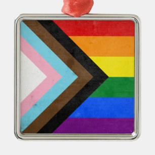 Progress Pride Flag Metal Ornament