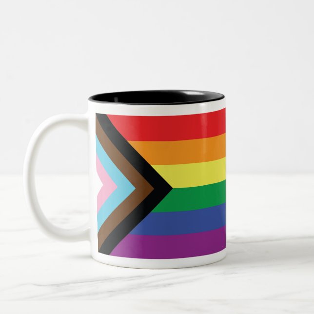 Progress Pride Flag Two-Tone Coffee Mug (Left)