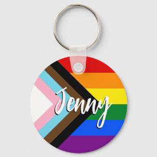 Progress Pride Flag   Your Name    Key Ring
