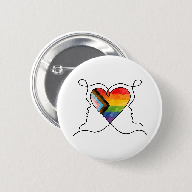 Progress Pride Heart Line Art 6 Cm Round Badge (Front & Back)