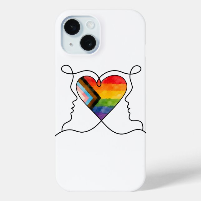 Progress Pride Heart Line Art Case-Mate iPhone Case (Back)