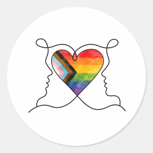 Progress Pride Heart Line Art Classic Round Sticker (Front)