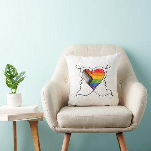 Progress Pride Heart Line Art Cushion