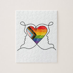 Progress Pride Heart Line Art Jigsaw Puzzle