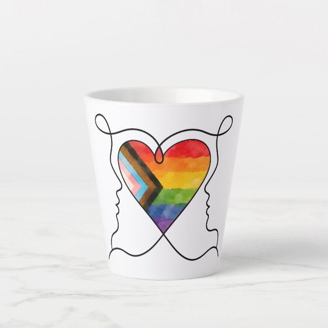 Progress Pride Heart Line Art Latte Mug (Front)