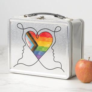 Progress Pride Heart Line Art Metal Lunch Box