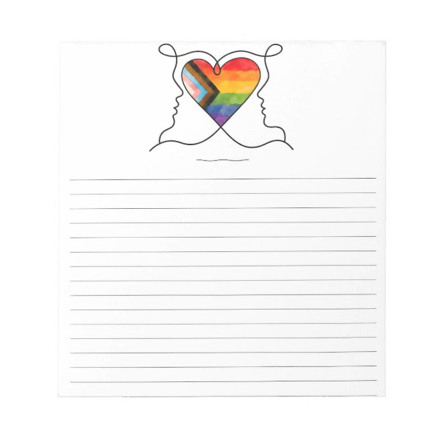 Progress Pride Heart Line Art Notepad (Front)