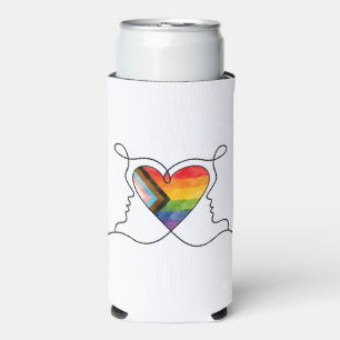 Progress Pride Heart Line Art Seltzer Can Cooler