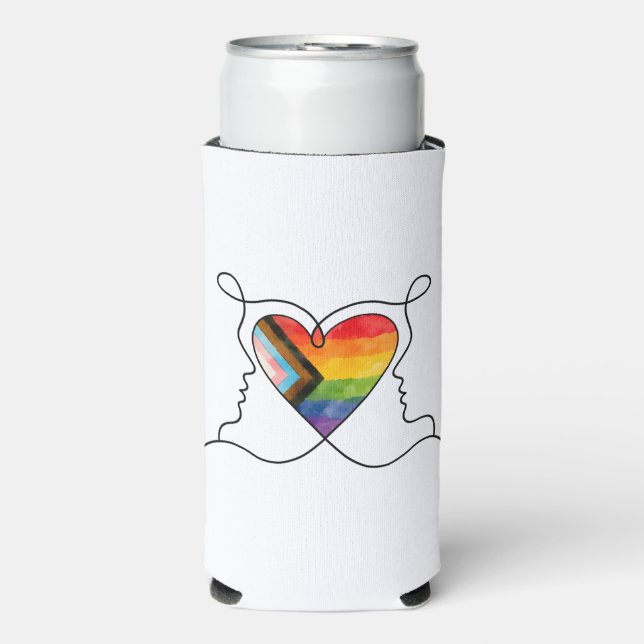 Progress Pride Heart Line Art Seltzer Can Cooler (Seltzer Front)
