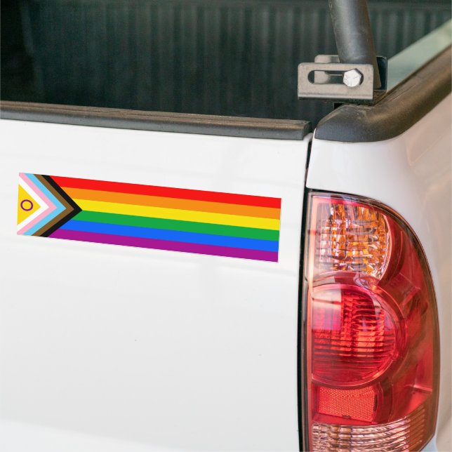 Progress Pride Inclusive Pride Flag Bumper Sticker (On Truck)